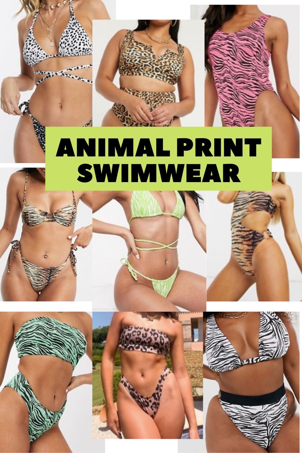 pictures of animal print swimwear in a collage