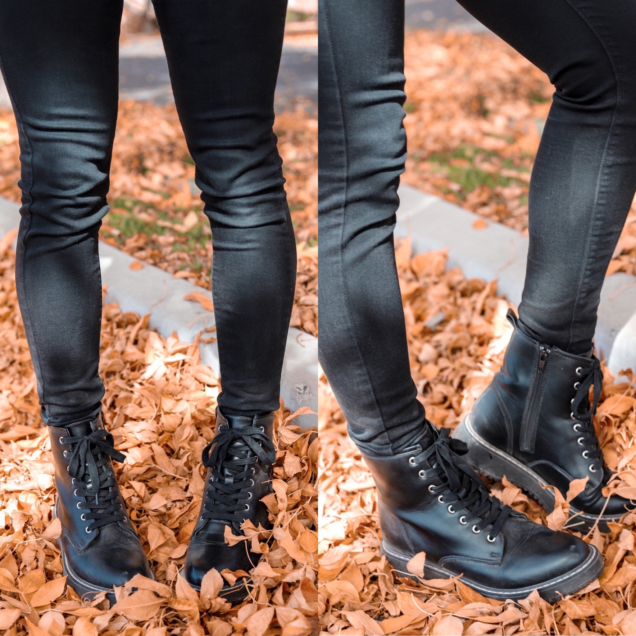 madden girl black lace up boots in fall leaves