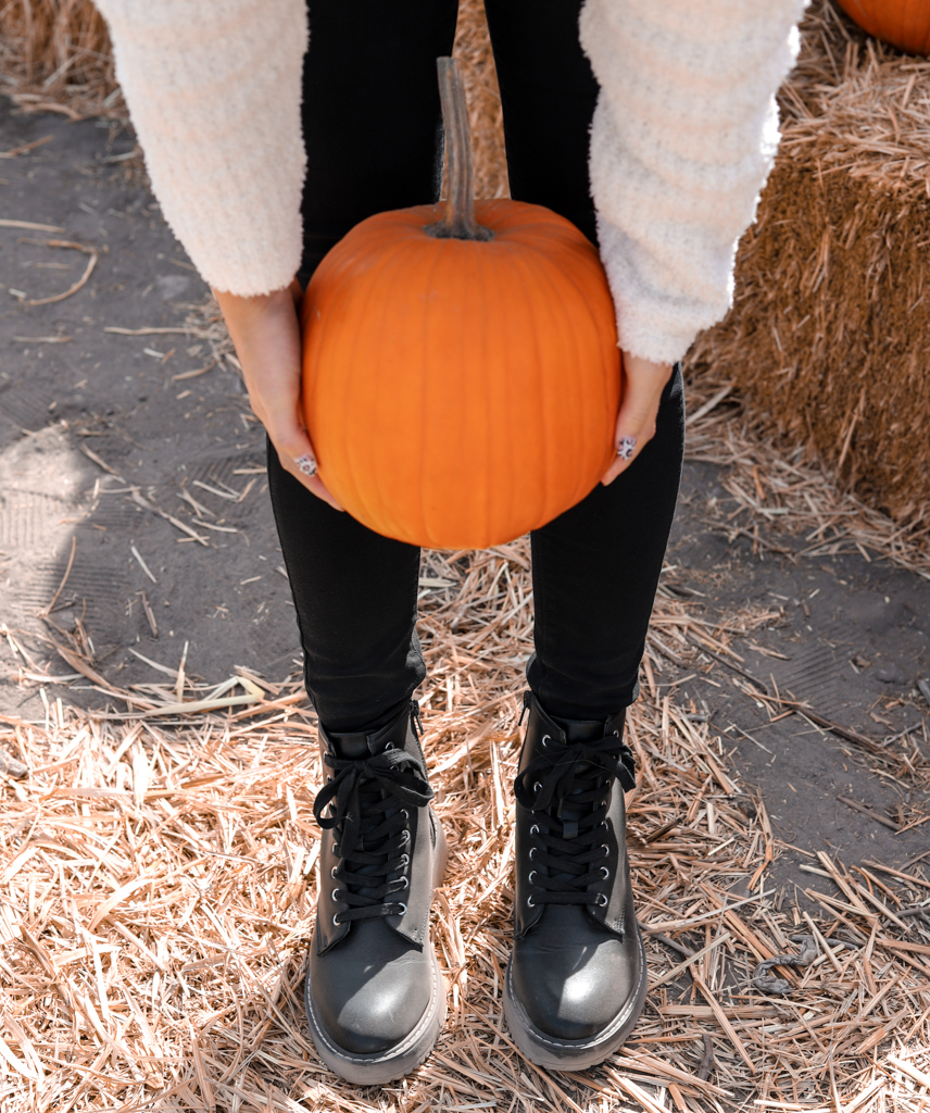 black boots with a pumpkin